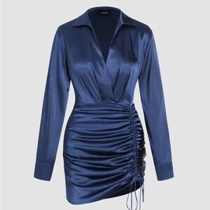 Cider SOLID DRAWSTRING SATIN MINI SHIRT DRESS
XL Navy Blue